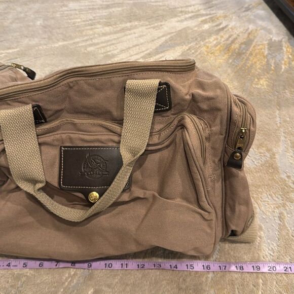 Eddie Bauer Ford Vintage Canvas Travel Duffle Bag great shape tan leather trim - Picture 10 of 12